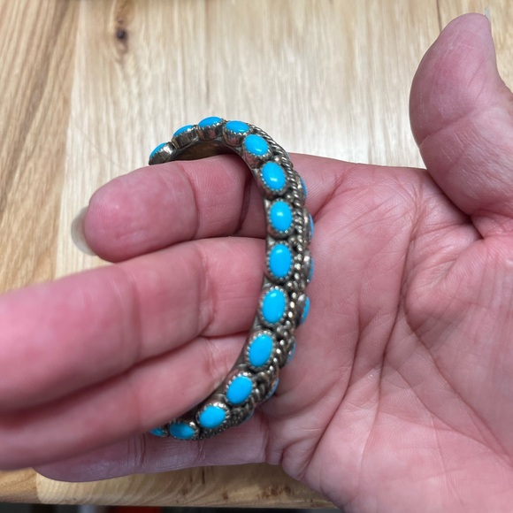 Native American sleeping beauty turquoise double row sterling cuff bracelet - Picture 6 of 7